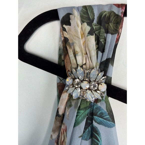 Floral V-Neck Maxi Dress Sleeveless Crystal Brooch Dusty Blue Formal NWT sz 4 - Picture 5 of 16